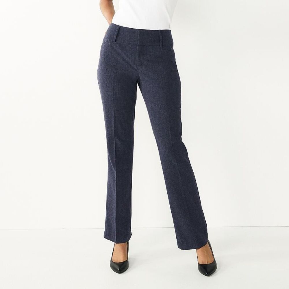 Nine West Mid Rise Bootcut Dress Pants Womens 12 Short Blue Slimming NEW